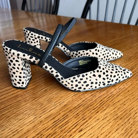 ⭐️ Lulus Maryna Black and Tan Cheetah Suede Pointed-Toe Mules Size 7.5 - Picture 6 of 9